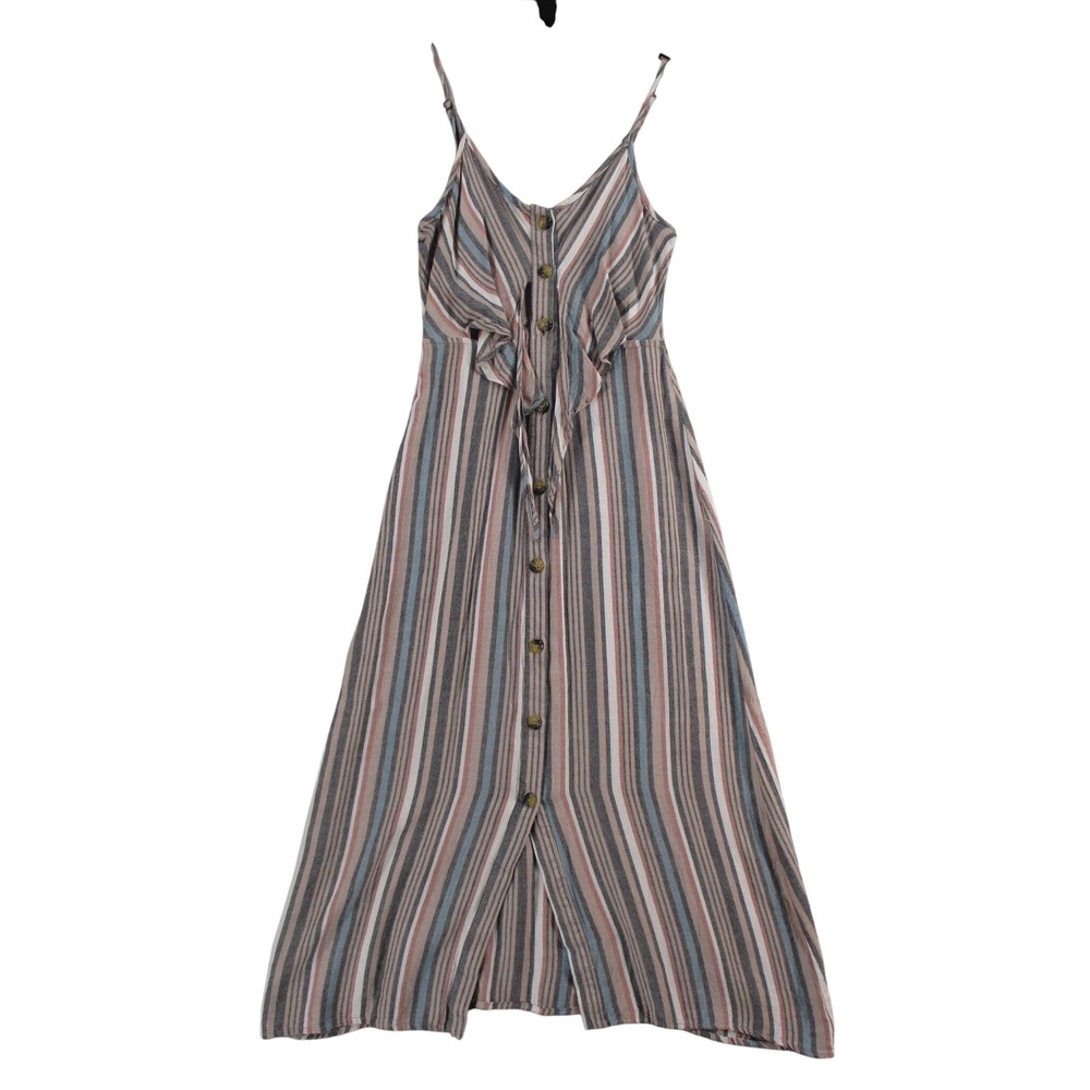 Mimi Chica Womens Striped Button Front Midi Dress Multi Color Boho Size S